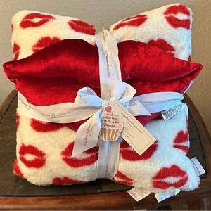 Cupcakes & Cashmere Red and White Lip Print & Red Lip Shape Pillow Set